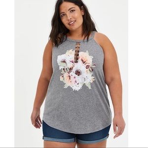 GREY FLORAL O-RING SLIM FIT TANK